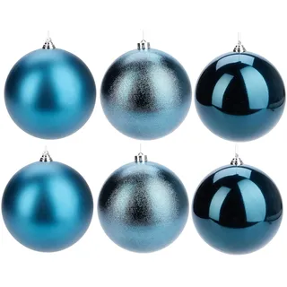 Annastore - 6 x Weihnachtskugeln Kunststoff Ø 12 cm - Mineralblau | Weihnachtsbaumkugeln bruchsicher wetterfest Baumkugeln Baumschmuck Christbaumkugeln