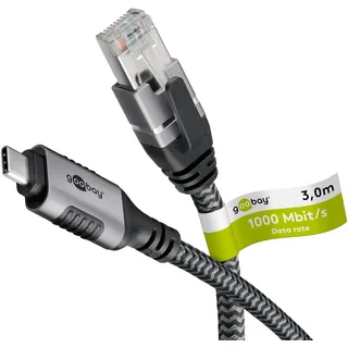 goobay 70699 USB C RJ45 Schwarz, Silber