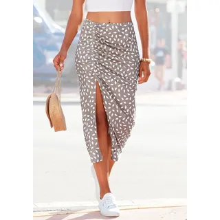 Vivance Jerseyrock mit seitlicher Raffung und Schlitz, Midirock im Alloverprint, grau