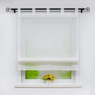 Joyswahl Weißes Raffrollo in Leinen-Optik Leinenstruktur halbtransparentes Raffrollo mit Schlaufen Unifarbiges Schals Fenster Gardine BxH 60x140cm 1 Stück