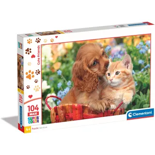Clementoni Tierbabys Kinder Puzzle 104 Maxi Teile - Tier Puzzle 62 x 42 cm cm für Kinder ab 4 Jahre - Geschicklichkeitsspiel von Clementoni 25766