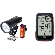 SIGMA SPORT - Aura 100 / Blaze LINK Set | Fahrradbeleuchtung vorne und hinten & ROX 4.0 Black | Fahrradcomputer kabellos GPS & Navigation inkl. GPS Halterung | Outdoor GPS Navigation mit Höhenmessung