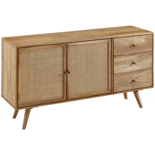 Mid.you Sideboard , Braun , Metall , Mangoholz , massiv , 1 Fächer , 3 Schublade(n) Schubladen , 140x75x40 cm , stehend, handgemacht , Holzmöbel, Kommoden Holz, Sideboards Holz