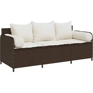 vidaXL Gartensofa mit Kissen 3-Sitzer Braun Poly Rattan - Braun