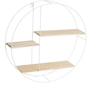 DRW Wandregal mit 3 Einlegeböden aus Holz und Metall in Weiß und Natur