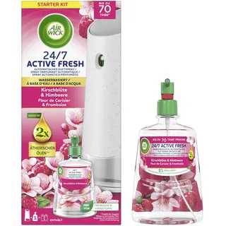 Air Wick Active Fresh Wasserbasiertes Automatisches Duftspray Starter Set Kirschblüte & Himbeere inklusive 2 x 228ml Nachfüller