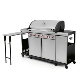 LANDMANN Gasgrill 6.1 Grillwagen mit 6 Brennern, MaxX-Zone, großer Grillfläche & Gusseisenrosten | leistungsstarker Grill für Garten & Outdoor mit LED-Reglern und Seitentisch für entspanntes Grillen