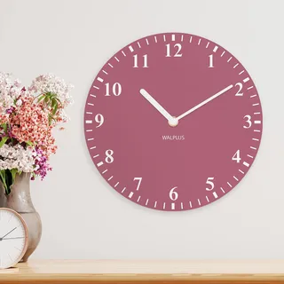 WALPLUS 30 cm Durchmesser. & 2,5 cm Tiefe Himbeer-Pink Einfarbig Klassische Wanduhr Heimwerkerdekoration Bürozubehör minimalistisches Design Schlafzimmer Dekor stilvolle Wohnzimmer Geschenkideen