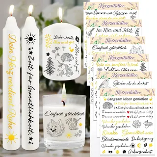 Leesgel 6 Stück Kerzentattoos, Wasserschiebefolie Wassertransferdruck, Kerzenaufkleber Sticker mit Sprüchen, für Stab und Stumpenkerzen, Glas, Tasse, DIY Kerzen, Kerzen Deko, Goldveredelung