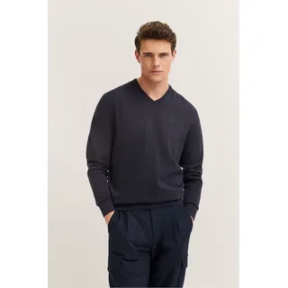 V-Ausschnitt-Pullover BUGATTI "Basic Essential", Herren, Gr. S, blau (marine), 100% Baumwolle, regular fit, V-Ausschnitt, Rippbündchen, Pullover V-Ausschnitt-Pullover, aus reine Baumwolle