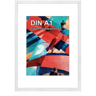 HOHIYO A1 Holz Bilderrahmen - Format Posterrahmen Puzzlerahmen (59,4x84,1 cm) Mit Bruchsicherem Acrylglas für Portraits, Urkunden, Poster (Weiß)