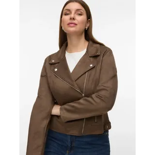 Bikerjacke VERO MODA CURVE "VMCJOSE SHORT JACKET NOOS CUR", Damen, Gr. 54, chocolate chip, Web, Obermaterial: 90% Polyester, 10% Elasthan, unifarben, kurz, V-Ausschnitt, Jacken Bikerjacke