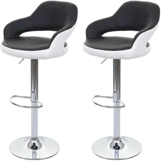 Mendler 2er-Set Barhocker HWC-F16, Barstuhl Tresenhocker Drehhocker, mit Lehne Kunstleder ~ schwarz-weiß