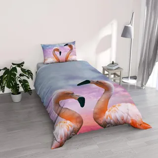Italian Bed Linen Bettbezug aus Mikrofaser mit Digitaldruck Goodnight, Flamingo, Einzelbett