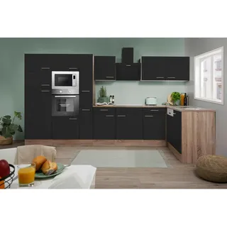 Respekta Winkelküche L-Form 370 cm Schwarz Eiche