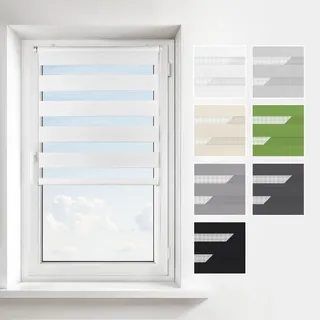 Estika Doppelrollo Klemmfix ohne Bohren – Breite: 80 cm – Höhe: 120 cm – Farbe: Weiß – Jalousie für Innenfenster, Duo-Rollo, Fensterrollo innen