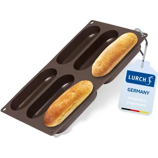 Lurch 85082 FlexiForm Hotdog Buns 6-Fach / Backform für 6 Hot Dog Brötchen aus 100% BPA-freiem Platin Silikon, Braun, 3 x 30 x 17 cm