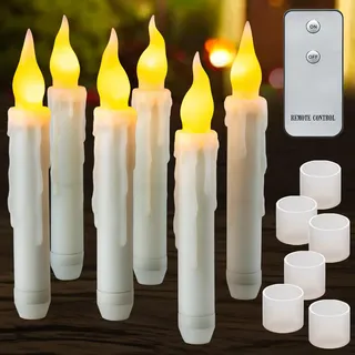 Yakpo 6 Stück flammenlose LED-Stabkerzen mit Fernbedienung, batteriebetriebene flackernde Halloween-Schwimmkerzen zum Aufhängen, künstliche LED-Spitzkerzen für Fenster, Weihnachten, Festdekoration