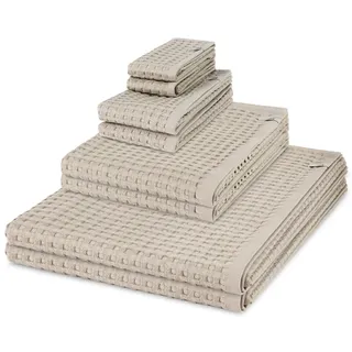 Möve Piquée 8-teiliges Handtuch Set – 2X Seif-, 2X Gäste-, 2X Duschtuch, 2X Handtuch – Waffelpiqué Baumwolle, Extra Saugfähig & Weich, Kordelaufhänger, Pflegeleicht – Sanftes Massagegefühl (Cashmere)