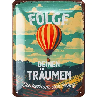 LANOLU Retro Blechschilder FOLGE DEINEN TRÄUMEN vintage Metallschilder mit Sprüchen als Wanddeko für Küche und Garten - Shabby Chic Deko Farmhouse Holz Optik 15x20cm