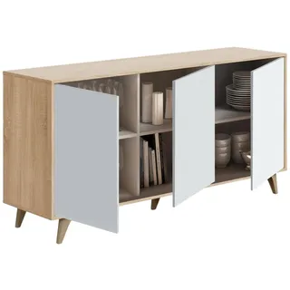 Dmora - Arvada-Sideboard, Küchenbuffet, Wohnzimmer-Design-Garderobe, modernes Sideboard mit 3 Türen und Regalen, 154 x 40 x 75 cm, Eiche und Weiß