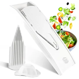 Börner Gemüsehobel Mandoline V1 ClassicLine Set - Orange, Edelstahlklingen, Sicherheitsgriff, BPA-frei, 41cm - Weiß