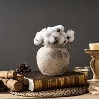 PORCER Antike Terrakotta-Vase mit Griff, 14 cm, Bauernhaus-Keramik-Boho-Dekor, rustikale Heimdekoration für Wohnzimmer, Tisch, Hochzeit, Used-Look, Grau