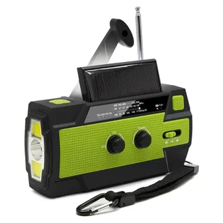 Tragbares Notfallradio - MD-090P - Solar- und Kurbelbetrieb - AM/FM - NOAA-Wetterwarnungen - 4000-mAh-USB-Ladegerät - LED-Taschenlampe - Grün