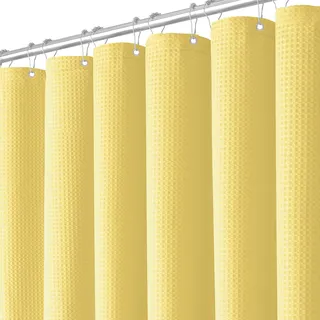 BTTN Duschvorhang Waffel 180x200 cm, Anti-Schimmel, Schwerer, innen mit wasserdichter Folie beschichtet, mit 12 Plastikhaken, gewichteter Polyester-Duschvorhänge für Badezimmer, Gelb/Hellgelb