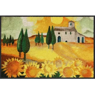 Salonloewe Rosina Wachtmeister Nuovo Girasole Fußmatte waschbar 050 x 075 cm Fußabtreter Schmutzfangmatte Toskana Katzen Landschaft Sonnenblume