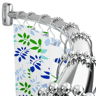 Tlooe Gebogene Duschvorhangstange, 114–183 cm verstellbar, gebogene Duschstangen, rostfrei, rundes Design, fällt nie, für Badezimmer, Teleskop-Design, bohrpflichtig, Silber