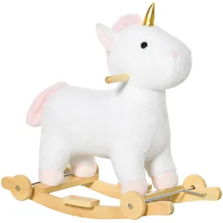 HOMCOM Schaukeltier Einhorn mit Sound Effekt, Räder, Haltegriffen Plüsch Baby Schaukelspielzeug Schaukel Schaukelsitz für Kleinkinder 3-6 Monate