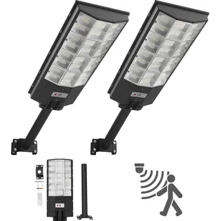 VEVOR Solar Straßenlaterne 450000LM, Straßenlampe 8000W, Solarleuchte mit Dämmerungssensor, LED-Flutlicht mit Bewegungsmelder, IP67 wasserdichte Außenbeleuchtung, für Einfahrt & Hof, 2er-Pack
