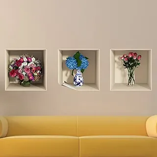 3D-Wandaufkleber, selbstklebend, 3D-Effekt, Blumen-Effekt, Rosa und Blau, Wandaufkleber für Schlafzimmer, Erwachsene, 3D-Wandaufkleber – Wohnzimmer-Dekoration, Trompe-l-Auge, 40 x 120 cm