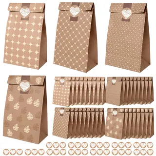 Romon Papiertüten Braun, 36 Stück Geschenktüten mit 36 Aufklebern für Weihnachtsgeschenke, Obsttüten, Brottüten, Geburtstagstüten, Hochzeitstüten
