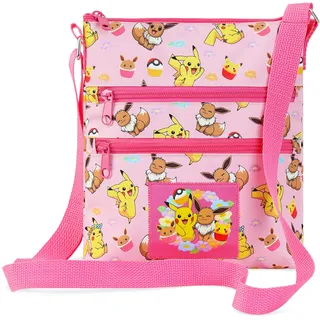 Pokemon Handtasche Mädchen Trendige Umhängetasche Kinder Coole kindertasche Pikachu Fanartikel Offizielles Merchandise Geschenke für Pokemon Fans, Rosa