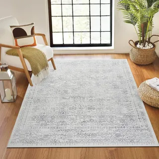 Livabliss Marrakech Vintage groß - Orientalischer Wohnzimmer 200x274 cm, Esszimmer, Schlafzimmer - Boho Kurzflor e für einfache Pflege - Mittelgrau und Creme