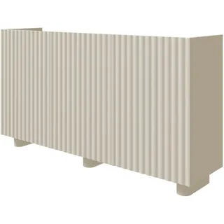 Selsey Kommode Fiorra 84×144×38,8 cm – Grau-Beige Sideboard mit Push-to-Open, 3 Fächer, modernes Design, ovale MDF-Füße (12 cm), ideal für Esszimmer.