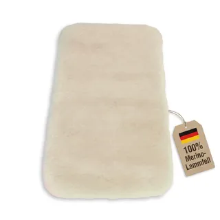 Lammfell Baby Einlage Kinderwagen Buggy Babybett Kinderbett medizinisch 100% Merino Schafslammfell 75 x 35 cm (Weiß)