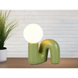 Ausgefallene LED Tischlampe Keramik Grün mit Glaskugel Weiß, Höhe 21,5cm