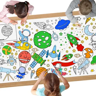 AYESY Papier-Tischdecke zum Ausmalen, 183 x 76cm Motiv Weltraum Riesige DIY Papier Tischdecke Kreative Kinderbeschäftigung für Kinder Spiele Und Aktivitäten Mal Mich Bunt