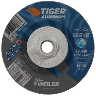 Weiler 58226 Schleifscheibe Tiger Aluminium Typ 27 (10-er Pack) Beschichtung, Schnittwinkel Querflöte 4-1/2 x 1/4 - ALU24R 5/8-11