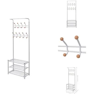 vidaXL Garderobe mit Schuhablage 68×32×182,5 cm Weiß - Kleiderhaken & Garderobenständer - Weiß