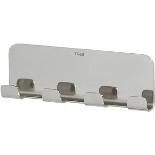 Tiger Colar Hakenleiste zum Kleben, mit 4 integrierten Haken, Edelstahl poliert, mit integrierter Klebefolie zur Montage ohne bohren, 4.9 x 15.5 x 2 cm