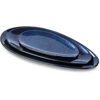 vicrays Große ovale Servierplatten, 40.6 cm/35.6 cm/25.4 cm, Porzellan-Servierplatten für Party, stapelbare Serviertabletts, Servierteller für Vorspeisen, Sushi, 3er-Set (blau)