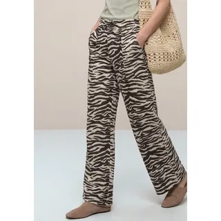 Stoffhose STREET ONE, Damen, Gr. 46, Länge 30, espresso braun, Web, Obermaterial: 85% Viskose, 15% Nylon, loose fit lang, Hosen Stoffhose, im Loose Fit mit Animal Print