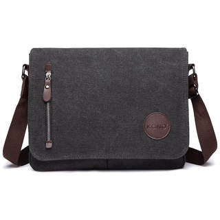 KONO Leinwand Laptop Messenger Taschen 13,5 Zoll Canvas Satchel Messenger Schultertasche Umhängetaschen für Herren Arbeits-Laptoptasche (Schwarz)