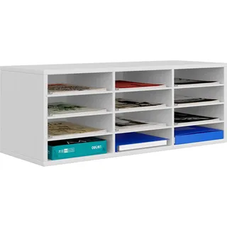 EasyPAG 12 Fächer Holz A4 Büro Schreibtisch Organizer Dokumentenhalter Aktenablage Zeitschriftenhalter Briefablage Papier Magazin Organisator,Weiß