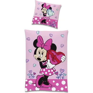 Minnie Mouse Herz Bettwäsche Linon / Renforcé - Rosa