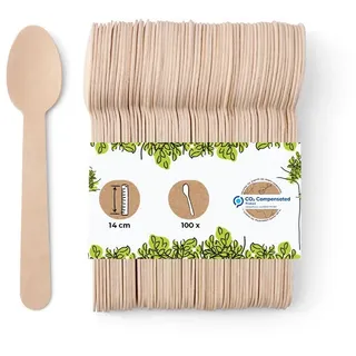 Greenbox Umweltfreundliche Einweg Löffel Holz I Holzbesteck Suppenlöffel Holzlöffel Einwegbesteck I biologisch abbaubar und kompostierbares Besteck I 100 x Einweglöffel 14cm